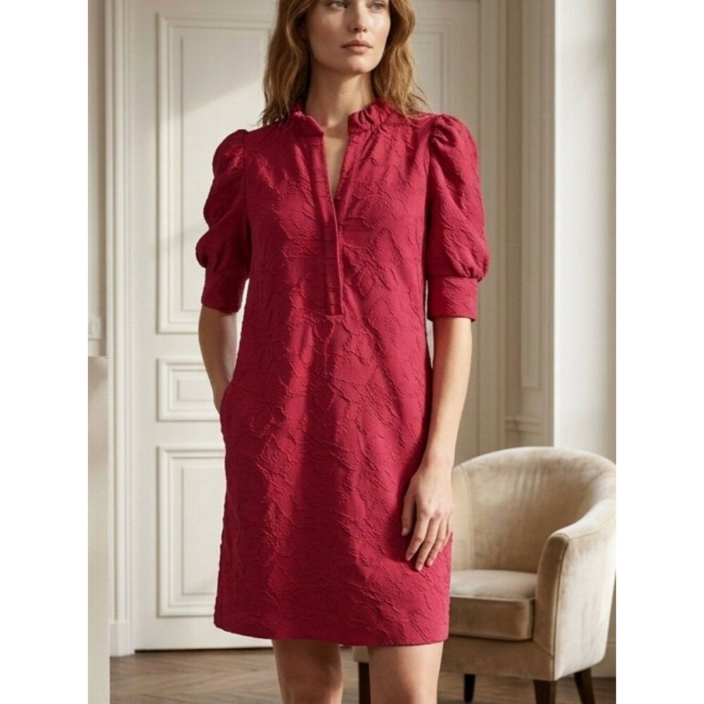 Lilly Pulitzer Textured Puff-Sleeve Shift Dress in Deep Rose Size Small